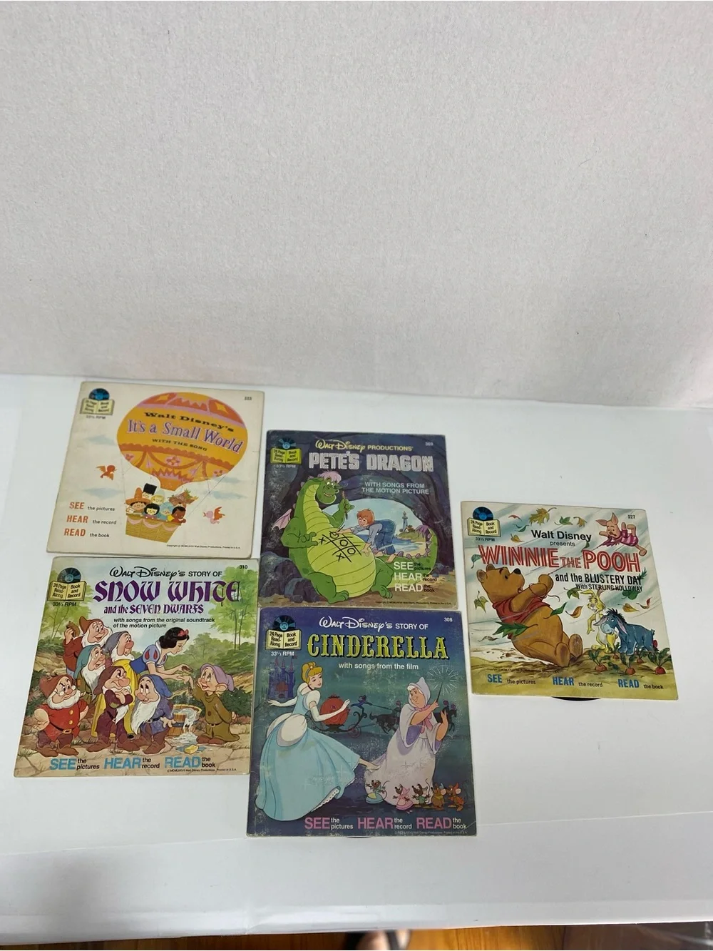 Disney Storybook Records Set Lot of 5 Books with records See Hear Read 331/3 RPM